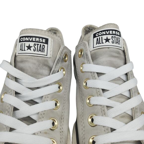 Converse Shoes Womens 8.5 Platform Gray Leather Gold Low Tops Grunge Preppy - Picture 7 of 15